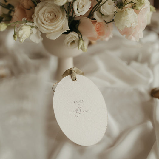 Oval Ribbon Sage Green Table Number