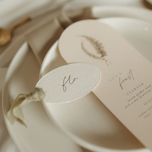 Oval Ribbon Sage Green Place Cards