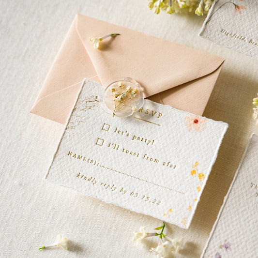 Boho Garden Gold RSVP Card with Return Envelope