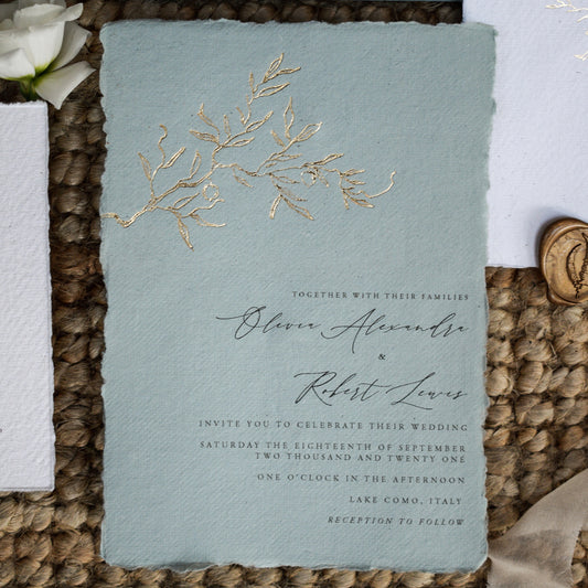 Olive Invitation with Patterned Envelope